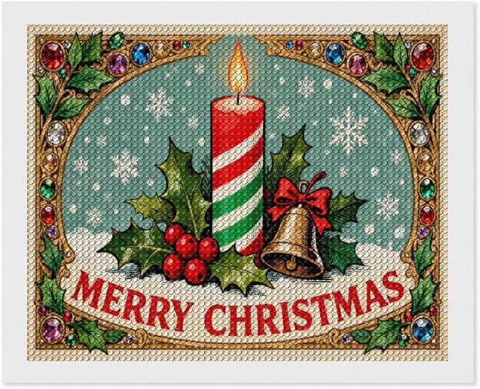 AIVKIEJK Diamond Painting Kits for Adults - Merry Christmas Candle & Holly Accents Painting DIY 5D Full Drill Diamond Dots Paintings with Diamonds Gem Art and Crafts Home Decor 16"x20"