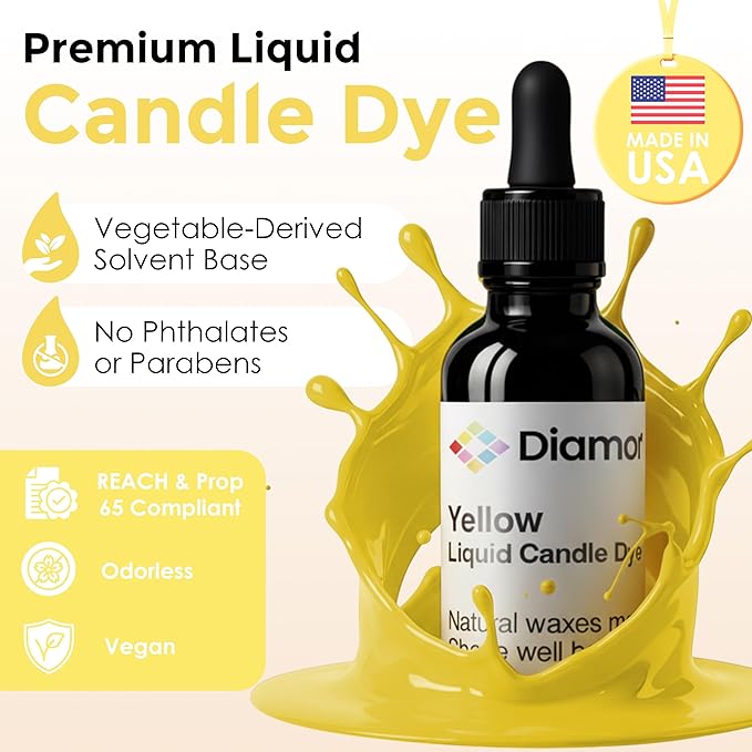 Yellow Liquid Candle Dye (.25 oz) - Made in the USA - Safe and Easy to Use - Pure and Simple Ingredients - Candle Making Supplies for Soy, Paraffin, Palm or Gel Wax - 10 Vibrant Colors to Choose from