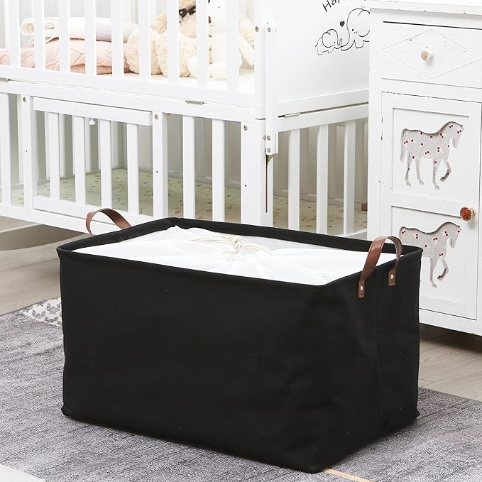 Hinwo 70L Extra Large Storage Bins, 2-Pack Closet Organizers and Storage, Foldable Clothes Storage Baskets with Handles, Containers for Clothing, Blanket, Comforters, Toys, Bedding (Black)