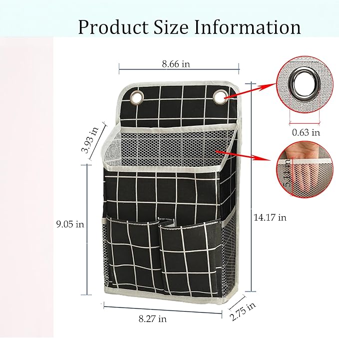 Hanging Basket for Organizing, Wall Organizer with Pockets and Over The Door Organizer，Can for Home, Closet, Office and Camper (Black Grid2)