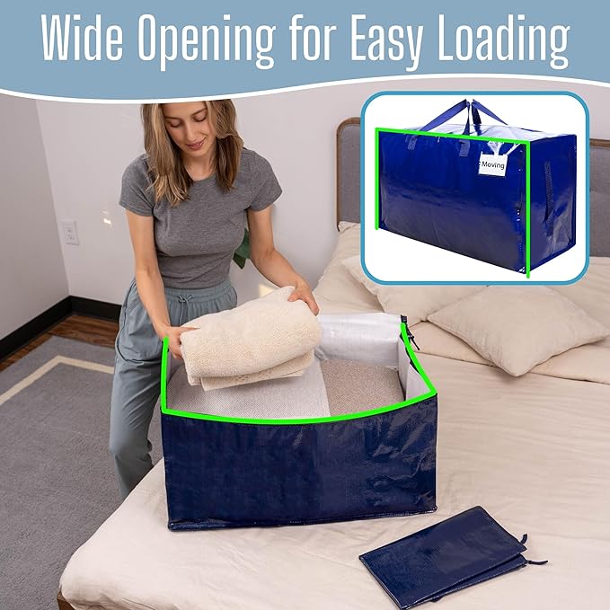 VENO 4 Pack Extra Large Heavy Duty Moving Bags with Wide Opening & Reinforced Handles, Reusable Storage Tote Bags with Strong Zippers for Clothes, College Dorm Essentials & Moving Supplies