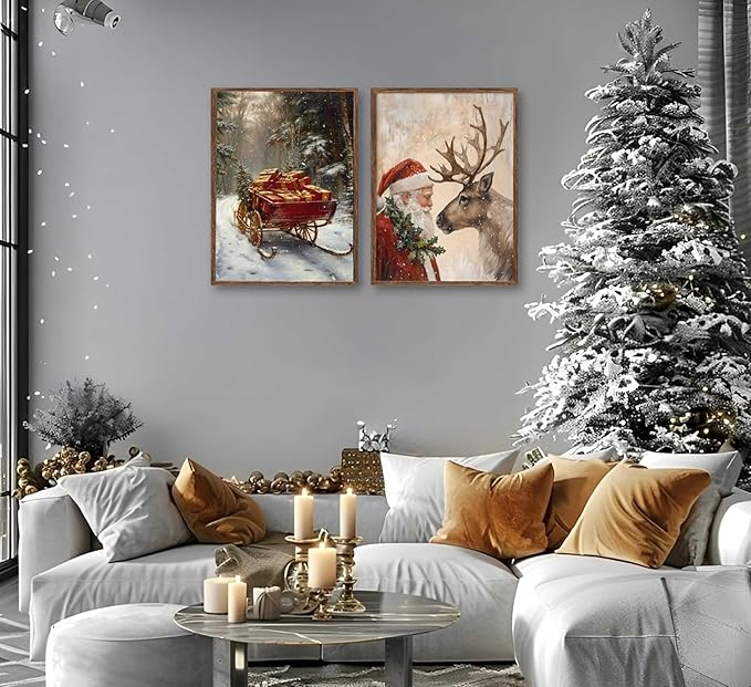 Paint by Number Kit for Adults & Kids, 2 Pack Christmas DIY Painting Kit, 16x20 Inch Canvas Each, with Brushes, Paints & Hanging Kits Unframed