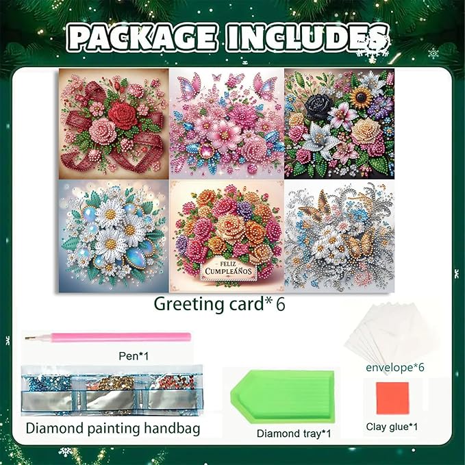 DoxQcs 5D Diamond Art Painting Greeting Cards Kit, DIY Cards for Blessings Congratulations Gifts, Greeting Card Set for Birthday Thanksgiving Day Christmas Halloween-Bouquet-1