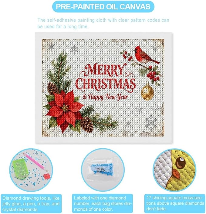 AIVKIEJK Diamond Painting Kits for Adults - Merry Christmas & Happy New Year Painting DIY 5D Full Drill Diamond Dots Paintings with Diamonds Gem Art and Crafts Home Decor 16"x20"