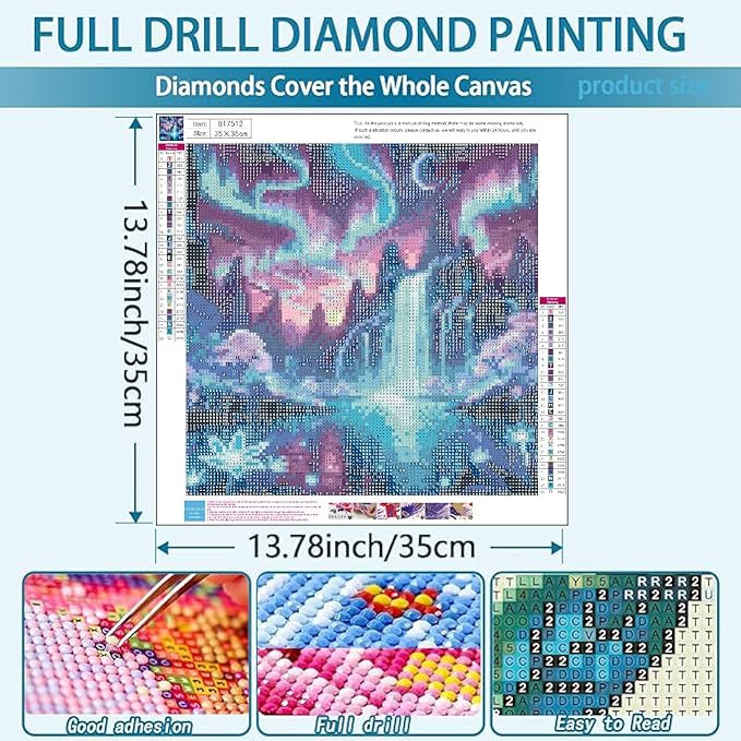 VIGEGU Diamond Art Kits for Adult,Aurora Scenery Diamond Painting for Beginnger, Waterfall 5D DIY Full Drill Rhinestone Diamond Dots Gem Painting Home Wall Decor 13.7x13.7 in