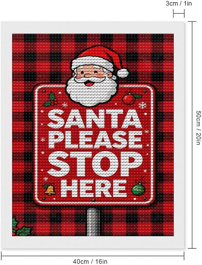 AIVKIEJK Diamond Painting Kits for Adults - Holly & Stars, Santa Please Stop Here Painting DIY 5D Full Drill Diamond Dots Paintings with Diamonds Gem Art and Crafts Home Decor 16"x20"