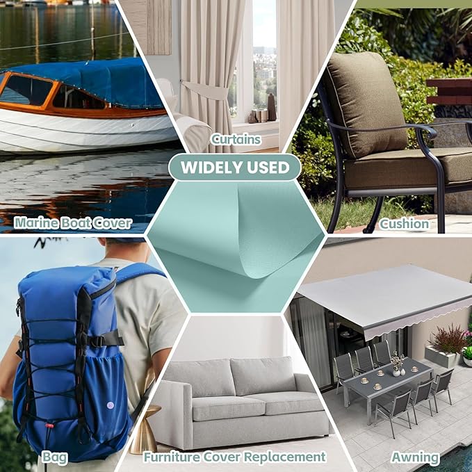 Waterproof Marine Canvas Fabric by The Yard 58" W 600D PVC Backing Water-Resistant Polyester Fabric Upholstery Material for Outdoor Marine Awning Tent Boat Furniture Cover, 15 Yards Pale Turquoise