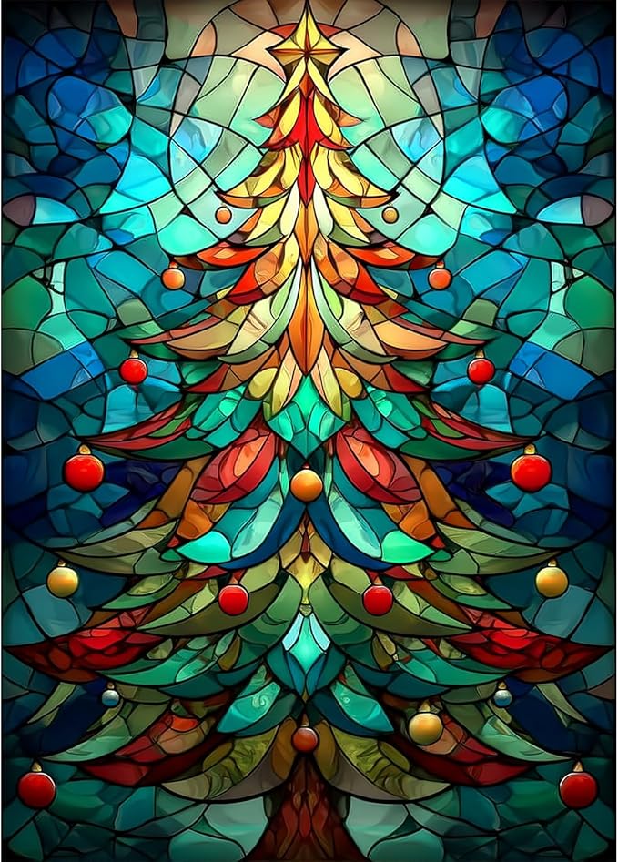 MEIYUDA Christmas Tree Diamond Painting Kits for Adults, 5D Glass Tree Diamond Art Kits for Beginners, DIY Gem Art Crystal Painting for Home Wall Decor and Present 12x16inch