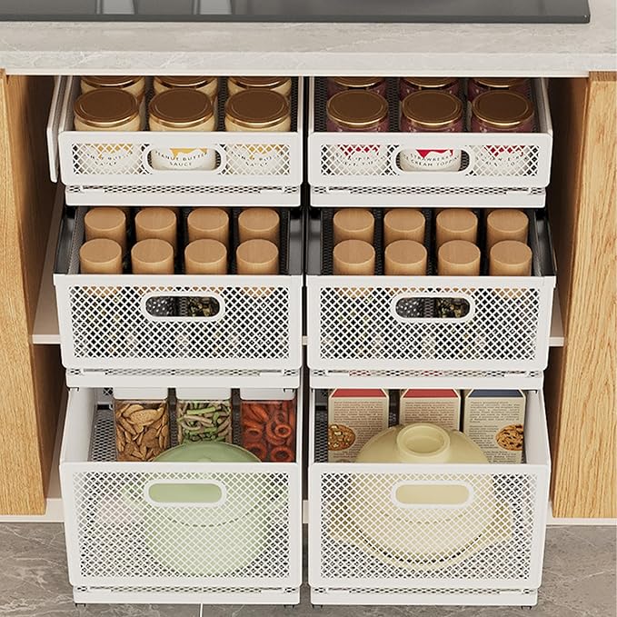 Pull Out Cabinet Organizer, Slide Out Drawers Fixed with Adhesive Nano Film, Pantry Shelves Sliding Drawer Storage Organization for Kitchen (Double Layer 11.8 * 9.4 * 10inch/30 * 24 * 25.5cm)