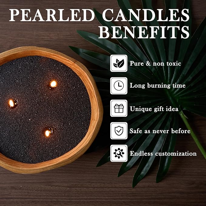 Candle Sand Wax Kit- 3lb Black Pearled Candle Sand with Wicks(50) Glass Jar(2) DIY Pearled Candle Making Kit Refillable Beaded Wax Set for Home Decor & Gifts