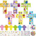 Funrous 48 Sets Easter Religious Crafts Bulk Cross Paper Crafts DIY Easter Eggs Bunny Jesus Christian Hanging Ornaments Arts with Stickers Pompoms for Sunday School VBS Classroom Spring Activities