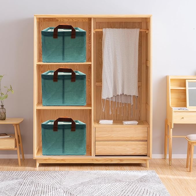 Large Capacity Storage Bins Closet Organizer System, 2PCS Fabric Storage Box with Steel Frame Stackable Shelf Storage Baskets Foldable Wardrobe Storage Box for Clothes Toys (Green)