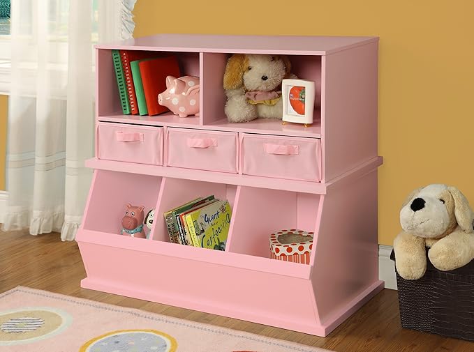 Badger Basket Stackable 3-Bin Storage Cubby - Modular Toy and Craft Organizer with Wide Mouth Bins, Expandable Design, Solid Panel Construction - Compatible with Other Units - Pink