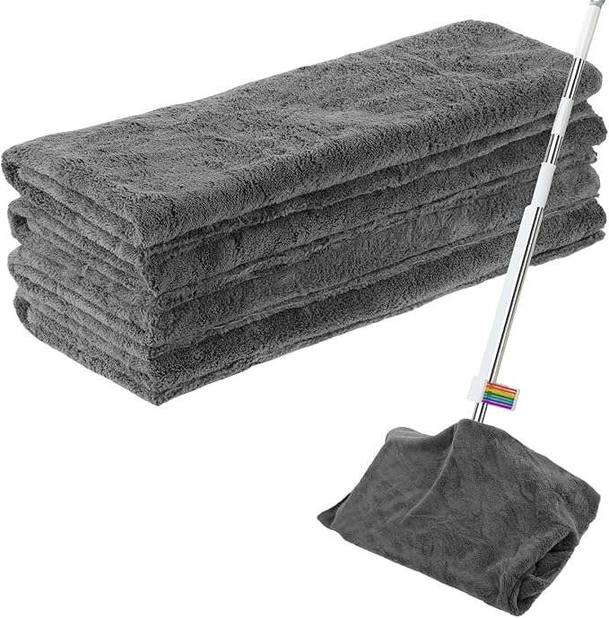 4 Pcs Extra Large Microfiber Cleaning Cloth, 30"x20" Washable Reusable Floor Cloth for Squeegee Mop House Floor Kitchen Car Window Highly Absorbent, Lint and Streak Free (Grey)