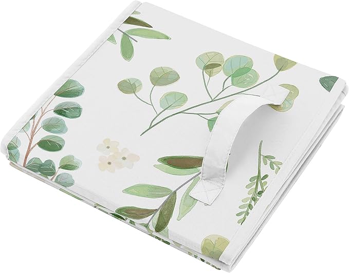 Sweet Jojo Designs Floral Leaf Foldable Fabric Storage Cube Bins Boxes Organizer Toys Kids Baby Childrens - Set of 2 - Green and White Boho Watercolor Botanical Woodland Tropical Garden