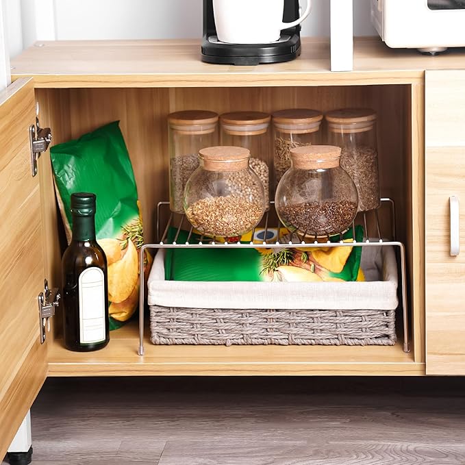 Tomorotec Stainless Steel Expandable Kitchen Storage Organizer Spice Rack Cabinet Organization Heavy-Duty Rustproof Shelf, Adjustable Durable Rack Space Saving Countertop Drawer Cabinet Pantry (2)