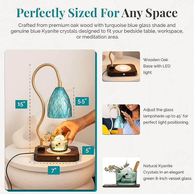 CRYSTALAX Candle Warmer Lamp + Crystal Warmer with Real Crystals, Dual Lighting (Top Candle Warmer + Crystal Glow), 2 Bulbs, Timer, Dimmable Touch Control, Flameless Candle Melter, Gift Packaging