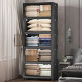 Extra Large Stackable Storage Bins with Lids & Wheels, Foldable Collapsible Closet Organizers Dark Storage Cabinet with Doors for Bedroom Dorm