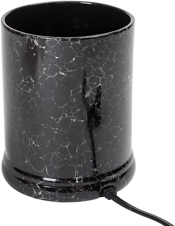 Elanze Designs Glossy Black and Marbled Ceramic Stoneware Electric Large Jar Candle Warmer Set of 2