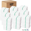 Bulk Economy Wholesale Kitchen Dish Towels (300 Towels) - 100% Cotton Herringbone - Commercial Grade - Bleach Resistant - Restaurant Bar Mops - 24 oz/dz - White with Green Stripes