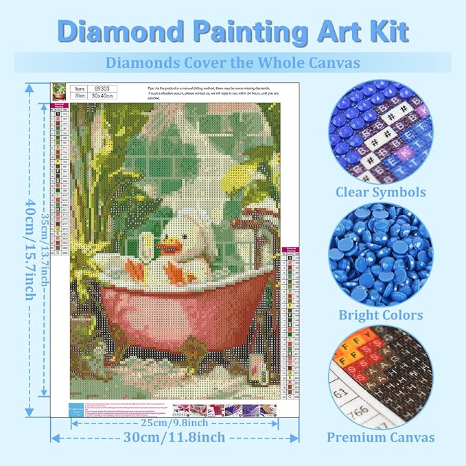 Reivworl Duck Diamond Art Kits for Adults, Duck Diamond Painting Kits, 5D Gem Art Kit for Gifts and Home Interior Decor 12x16 Inch