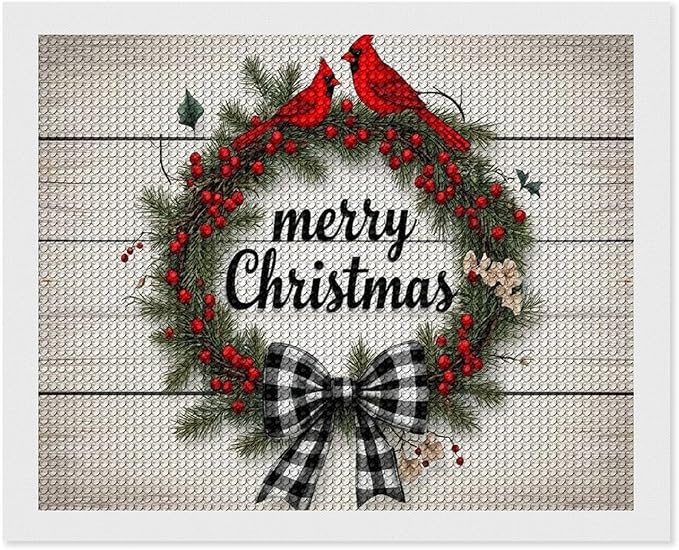 AIVKIEJK Diamond Painting Kits for Adults - Christmas Red Cardinal Birds Wreath Painting DIY 5D Full Drill Diamond Dots Paintings with Diamonds Gem Art and Crafts Home Decor 16"x20"