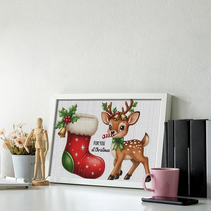 AIVKIEJK Diamond Painting Kits for Adults - Deer Sugar Bell Holiday Christmas Painting DIY 5D Full Drill Diamond Dots Paintings with Diamonds Gem Art and Crafts Home Decor 8"x12"