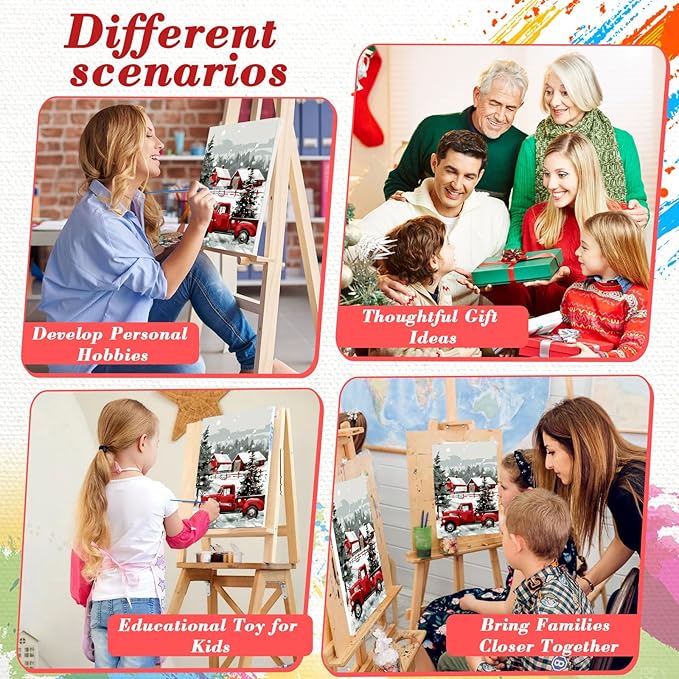 Skyboda Christmas Tree Paint by Numbers Kit for Adults Beginners with Frame, Red Truck Adult Paint by Number Kits on Canvas, Easy DIY Oil Painting Kits for Home Decor, 8x12in