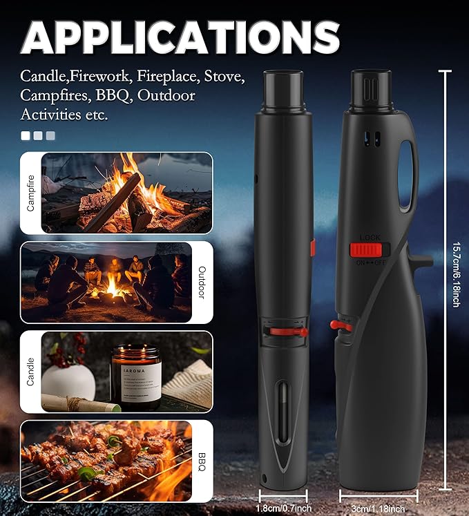 Samniu 4 Pack of Butane Torch Lighter, Windproof & Refillable, Adjustable Jet Flame Lighters with Safety Lock for Candle, Grill, Stove, Firework (NO Gas)