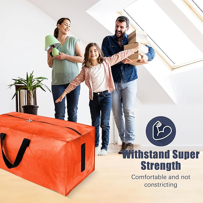 HOMESURE 8 Pack Large Strong Moving Bags with Zippers & Carrying Handles - Water-Resistant - Heavy Duty Storage Tote for Space Saving, Fold Flat, Alternative to Moving Box (Orange)