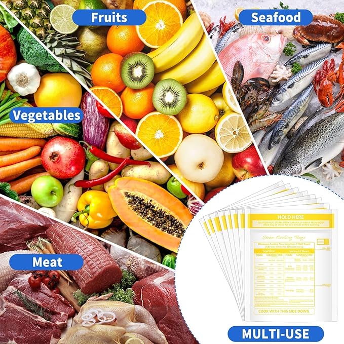 50 Pcs Microwave Steam Bags for Cooking Reusable Zipper Steam Vegetable Bag Frozen Food Heating Bags for Faster Vegetables Seafood and Meat, 7.1 X 7.9 Inches (50)