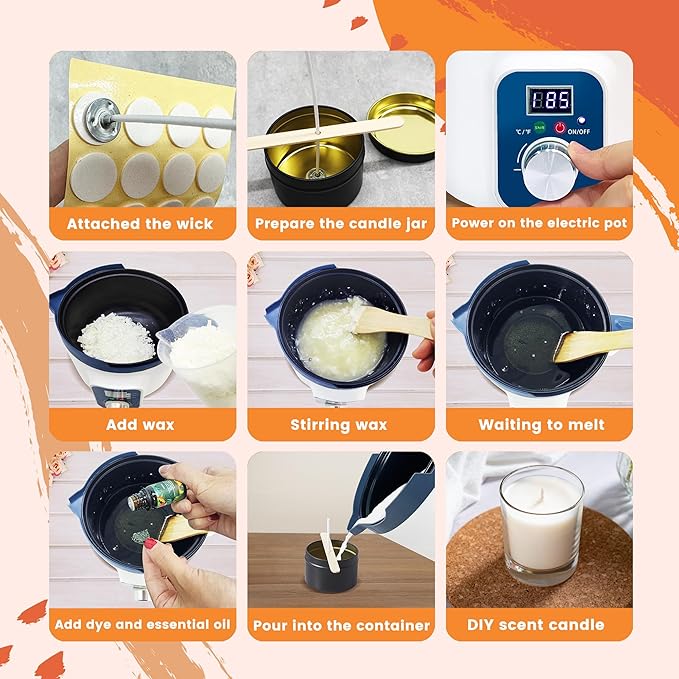 Complete Candle Making Kit with Wax Melting Pot Temperature Controlled, Wax Making Kit for Candles with Digital Warmer, Products to Make Scented Candles at Home
