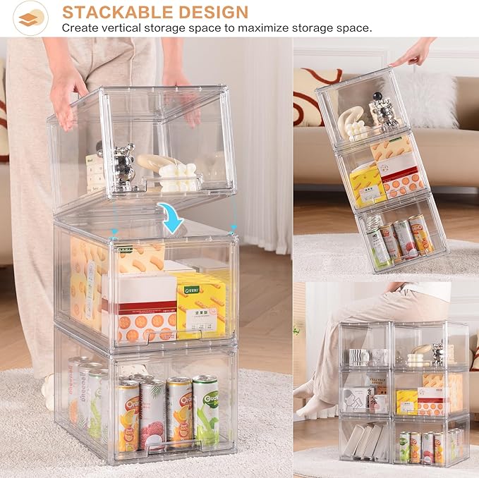 3 Packs Large Plastic Stackable Storage Drawers, DILIBRA Clear Storage Bins Organizer with Pull Out Drawers, Snacks Storage Organizer for Kitchen Cabinet Closet Shelf Pantry Organizers and Storage