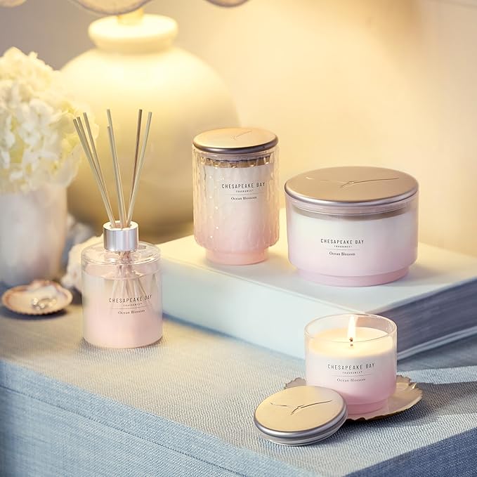 Chesapeake Bay, 14.5oz Ocean Blossom Scented Candle, Mood Evoking Fragrance, Sea Glass-Inspired Jar, Premium Soy Blend Wax with Essential Oils, Coastal Fragrance for Home Décor or Gifting