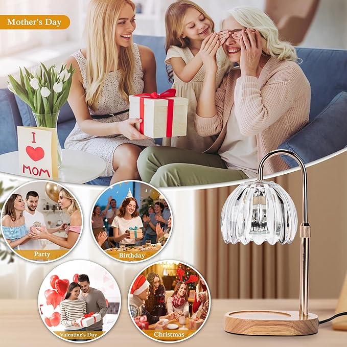 Candle Warmer Lamp with Timer Dimmer Adjustable Height, for New Home Decor,Valentine's Day, Birthday Gifts for Women,Wax Warmer Lamp for Jar Candles with 2 Bulbs(Transparent)