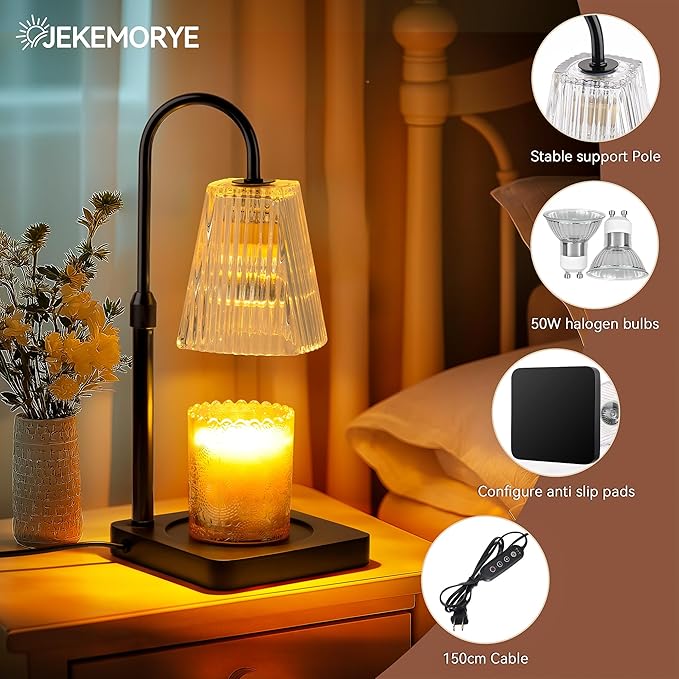 JEKEMORYE Candle Warmer Lamp with Timer - Electric Melter Candles Lamp Dimmable Heater