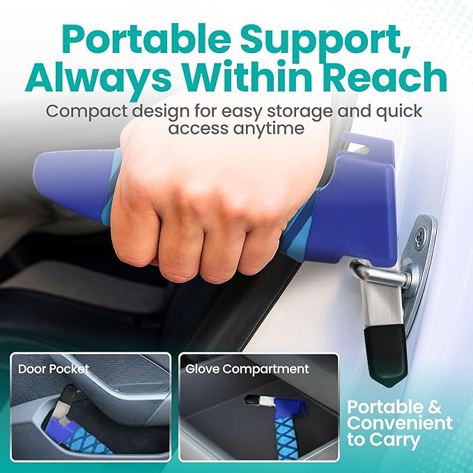 Pack 2 - Car Handle Assist for Elderly Car Door Handle for Elderly Grip & Support Bar, 3 in 1 Car Assist Handle for Elderly with Window Breaker & Seatbelt Cutter (Blue)