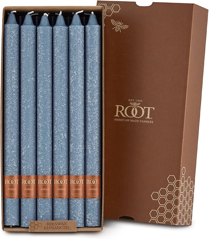 Root Candles Unscented Dinner Candles Premium Beeswax Blend Boxed Candle Set, 12-Inch, Williamsburg Blue, 12-Count