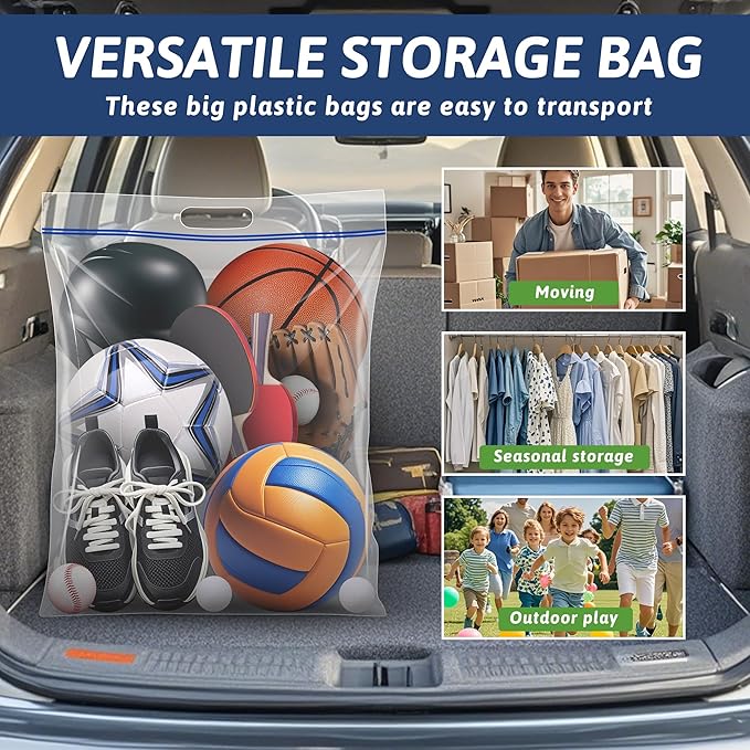 Extra Large 25 Gallon Storage Bags - 35” x 24” with Resealable Zip and Carry Handle, Ideal for Clothes, Pillows, Moving and Travel, Set of 3