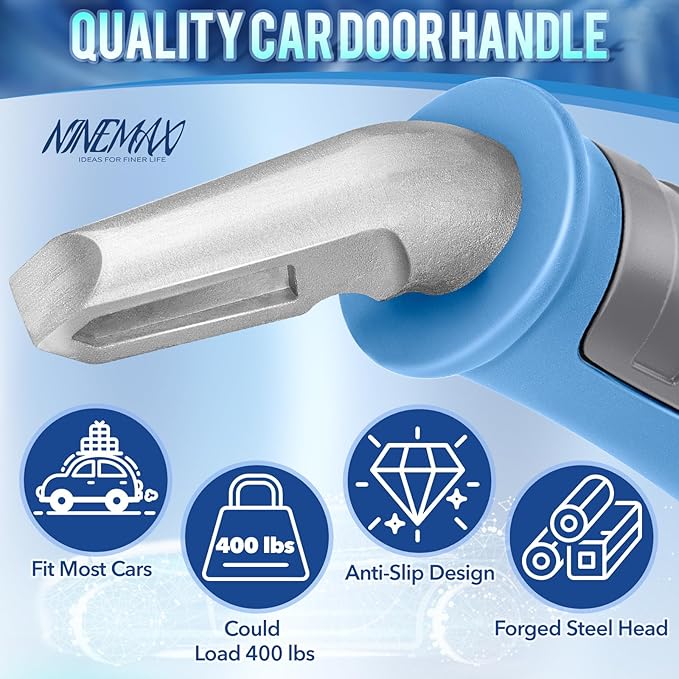 NINEMAX Car Door Handle for Elderly Car Handle Assist Support, Auto Grab Handles, Portable Car Door Cane for Seniors, Handicap (Black, Light Blue 1 pc)