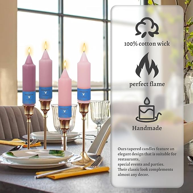 Handmade Unscented Long-Lasting Gradient Pink Taper Candles – Twist Design, Elegant Smooth Flame, Smokeless 5inch Candle Set for Home Decor, Weddings
