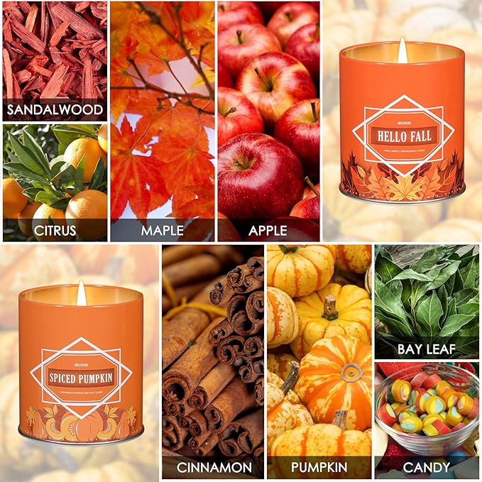 Valentine's Day Gifts for Women Men, Winter Scented Candle Set – 36oz (4×9oz) Soy Candles with Cozy & Warm Seasonal Scents of Pumpkin Spice/Cinnamon Clove/Apple Pie/Hello Fall
