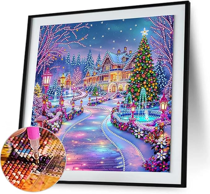 5D Christmas House Special Shape Diamond Art Kits for Beginners, Christmas Winter Theme Diamonds Painting Kits for Adults,DIY Crystal Rhinestones Diamond Paintings for Home Wall Decor 12×12Inch