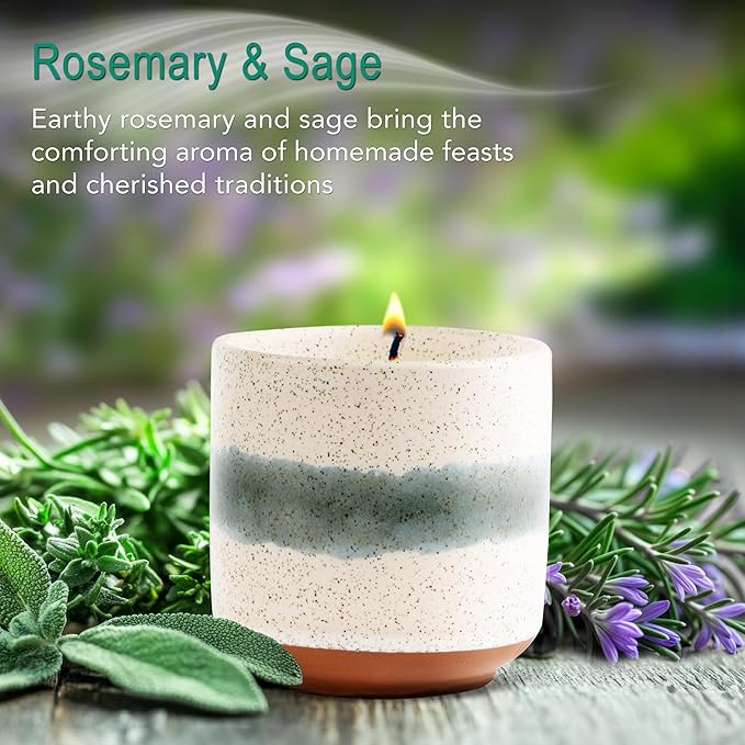 Hyggelight - The Growing Candle, Rosemary & Sage Scent, 8.5oz Ceramic Pot, Single Wick Aromatherapy Candles, 100% Soy for Women and Men, Edith