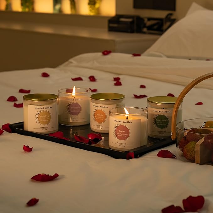 Rose Scented Candle – 100% Natural Soy Wax, Cotton Wick, Odor Eliminating, Soothing Floral Aroma, 12oz, 60 Hour Burn, White – Ideal for Home Decor, Spa, Bath, Parties & Gifts for Men and Women