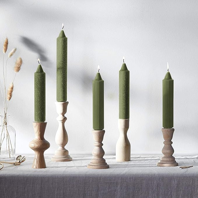 Root Candles 4-Count Unscented Dinner Candles Dripless Beeswax Enhanced Grecian Collenette Boxed Candle Set, 9-Inch, Dark Olive