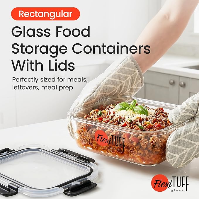 24pcs Set Food Storage Containers (12 Airtight & 12 Lids) | Glass Meal Prep Containers | Lunch Box | BPA Free, Leakproof Lids, Dishwasher, Microwave & Freezer Safe for Kitchen