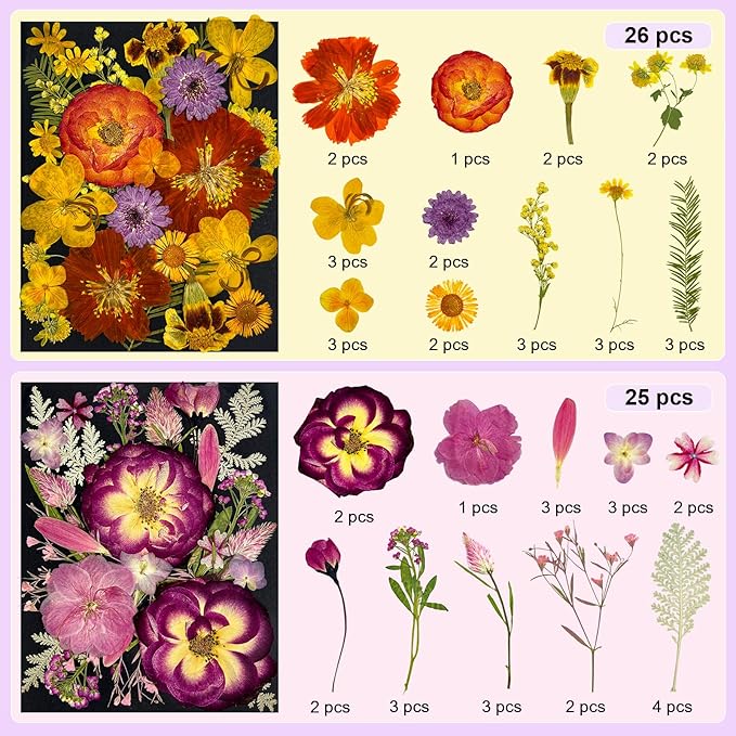 142Pcs Dried Flowers, Dried Pressed Flowers for Crafts, Natural Dried Pressed Flowers for Resin with DlY Butterfly Stickers&Tweezers for Photo Frames, Scrapbooks, Candles, Jewelry Making, Resin Molds