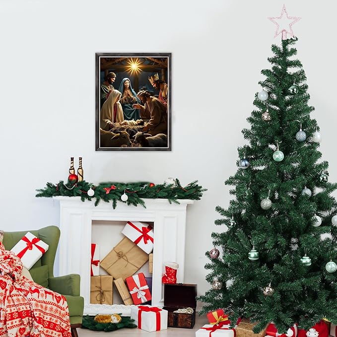 DOMROM Christmas Diamond Painting Kits, Jesus Born Diamond Art Kits,Gem Art Painting with Diamonds Dots, Arts and Crafts for Beginners Adult Wall Decor 12 x 16inch