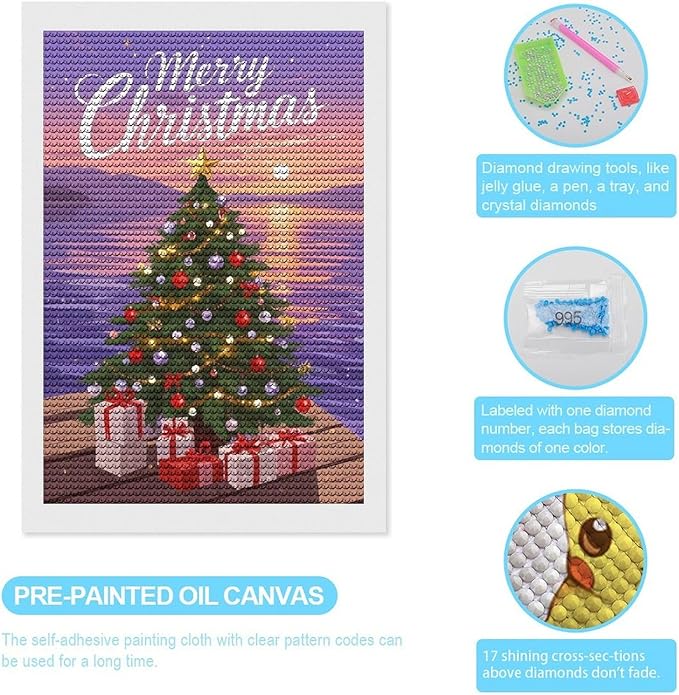 AIVKIEJK Diamond Painting Kits for Adults - Merry Christmas Coastal Winter Beach Painting DIY 5D Full Drill Diamond Dots Paintings with Diamonds Gem Art and Crafts Home Decor 8"x12"